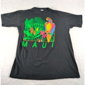 Vintage Poly Tees Maui Hawaii Tropical Neon Parrot Shirt Single Stitch 3XL 90s